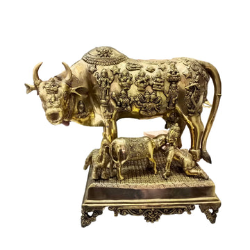 Brass Cow with Calf and Laddu Gopal Idol – Sacred Symbol of Devotion-16.5"/24.5 kg