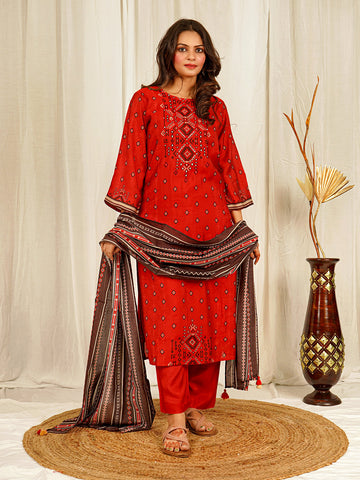 Red Geometric Print Chanderi Kurta Set – Elegant Wedding & Festive Wear