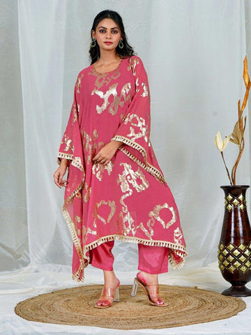 Dusty Pink Georgette Kaftan Set with Sequin Embroidery