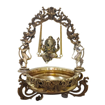 Antique Brass Ganesha Urli Statue 21" - Elegant Home Décor- Handmade-12.0 kg