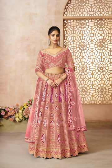 Pink Banarasi Aari Work Lehenga with Dupatta