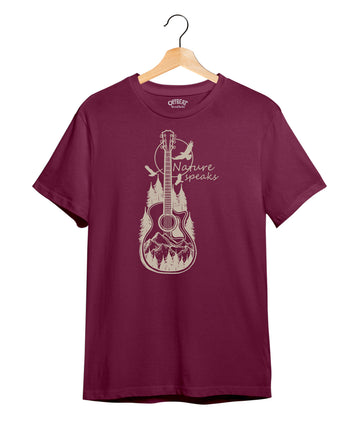 100% Cotton Round Neck Tee - Nature's Rythym - | Maroon | White