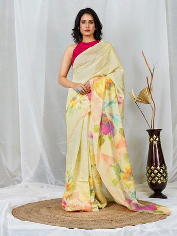 Elegant Multi Color Floral Print Natural Crepe Saree | Festive & Evening Wear