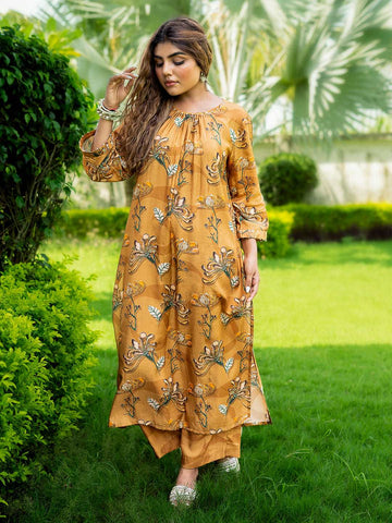 Mustard Yellow Bead Work 2-Piece Co-Ord Set – Festive Ethnic Elegance
