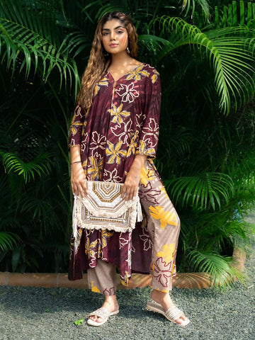 Maroon Embroidery 2-Piece Co-Ord Set – Festive Ethnic Elegance
