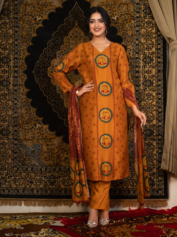 07. Libra - Orange Astro Fashion Based Raw Silk Top Bottom Dupatta Set with Hand Embroidery