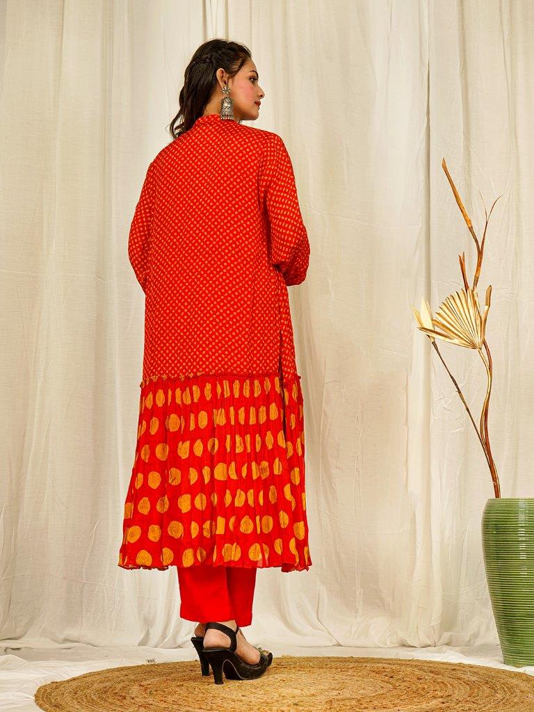 Orange Geometric Boho coord set  with Tassel and Cowrie  details on chinon