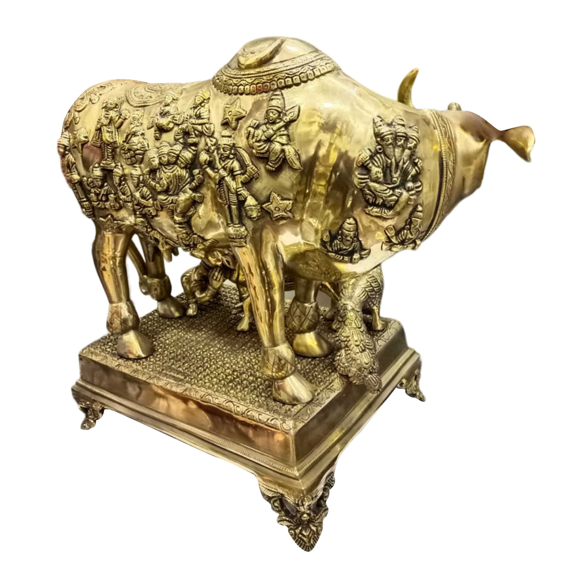 Brass Cow with Calf and Laddu Gopal Idol – Sacred Symbol of Devotion-16.5"/24.5 kg