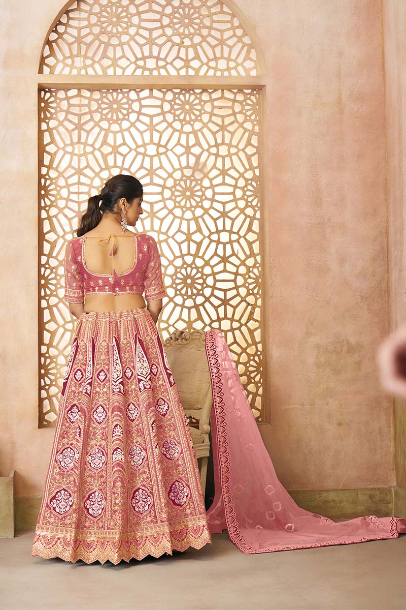 Pink Banarasi Aari Work Lehenga with Dupatta