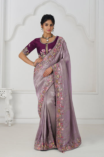 Elegant Mauve Saree with Multi-Thread Embroidery & Sequins Detailing