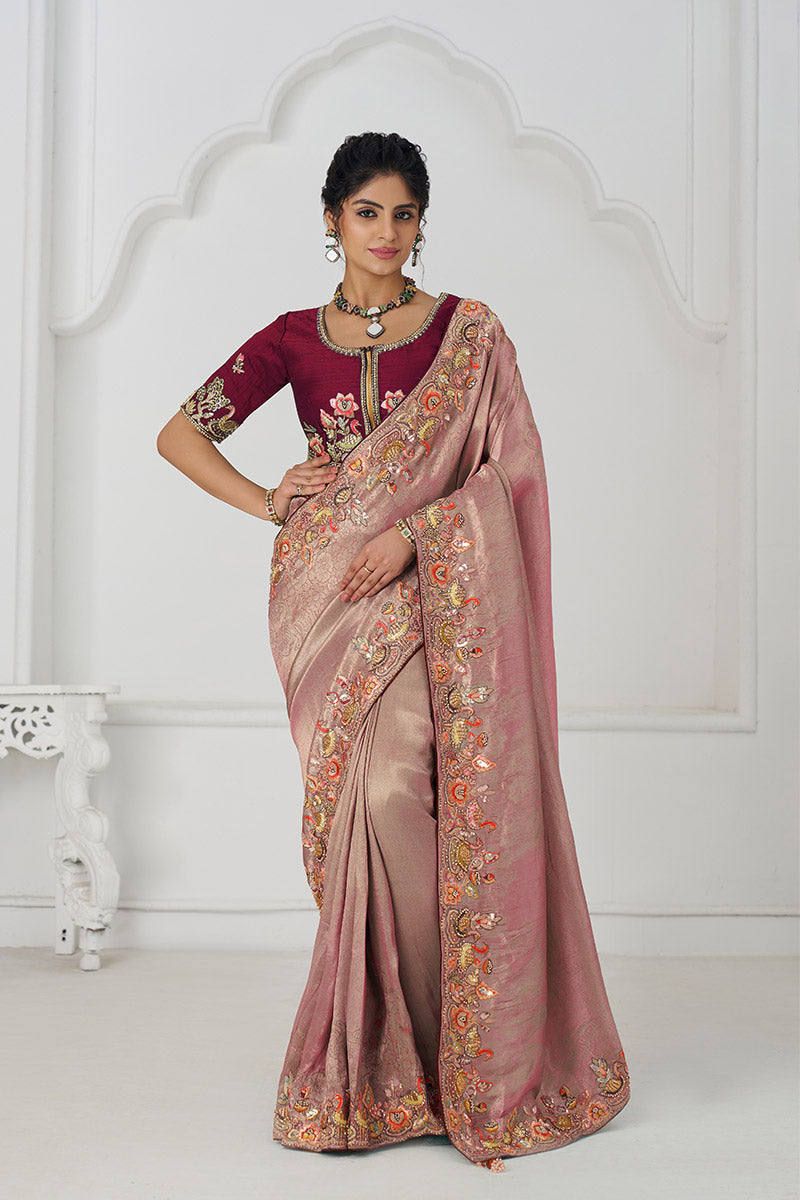 Pretty Pink Saree with Multi-Thread & Sequin Embroidery – Ideal for Weddings