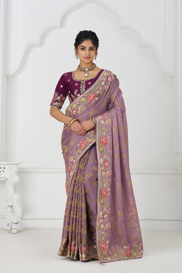 Bloom in Style:  Mauve with Vibrant Thread Work & Floral Motifs