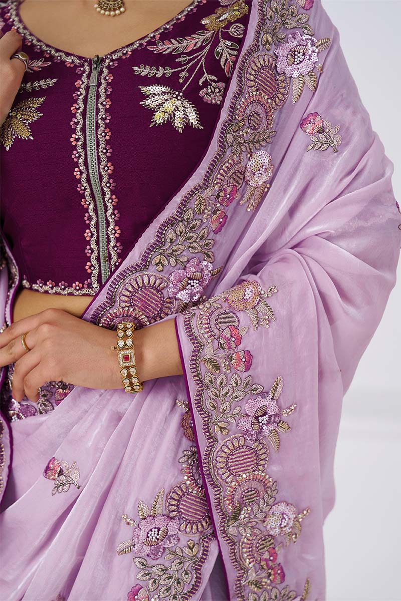 Mauve color saree in Zari & Sequin Work on Luxurious Fendi Fabric