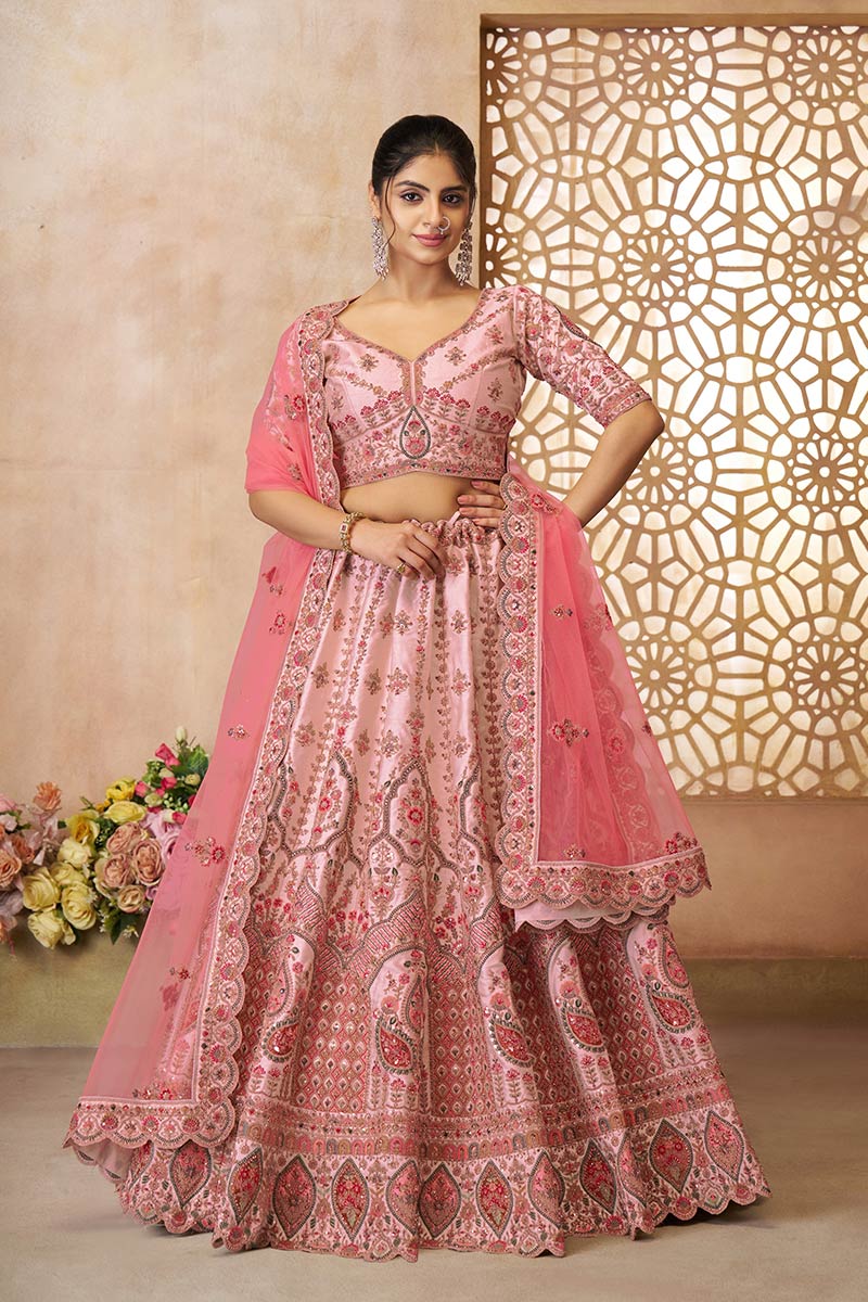 Adorable Pink Silk  Embroidery  Wedding Wear Lehenga Choli