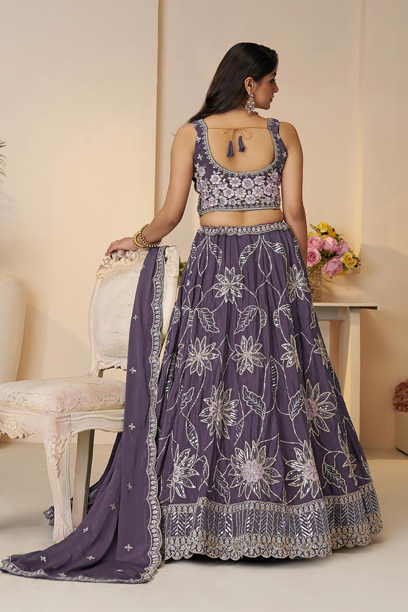 Celebrate in Style: Purple Zari & Sequin Work Lehenga for Haldi Ceremonies