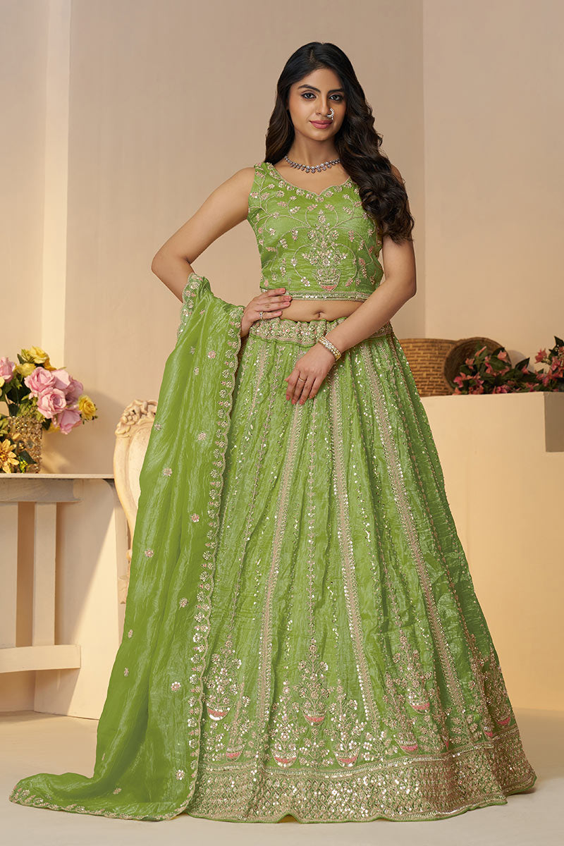 Mehendi Lehenga for Brides – Indian Lehenga with Sequins & Cut Dana Work