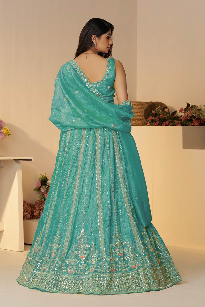 Elegant Sky Blue Silk Wedding Lehenga with Intricate Paisley Embroidery