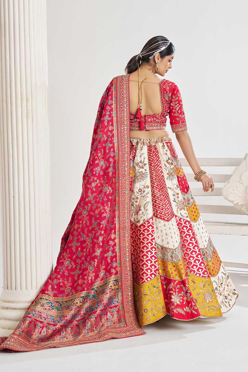 Multicolour Banarasi Mosaic Bridal Lehenga with Scallop Detailing in Silk