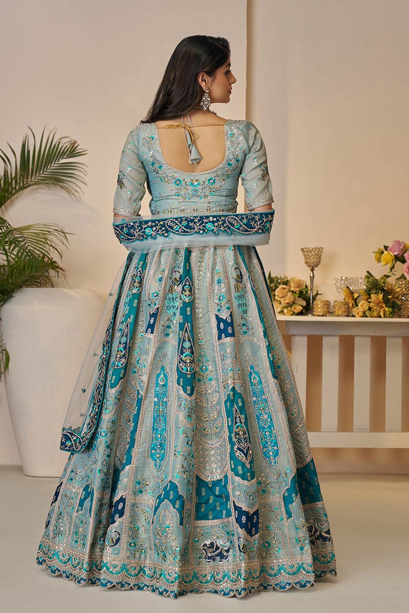 Sky Blue Banarasi silk lehengas with Sequin & Zari Work