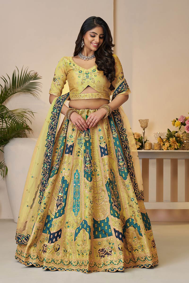 The Rajsi Haathi Collection: Stunning yellow Banarasi lehenga