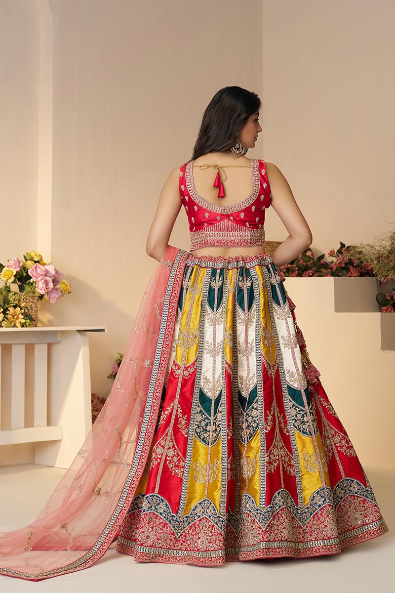 Vibrant Multicolor Zari Work Bridal Lehenga – Perfect for Haldi Celebrations