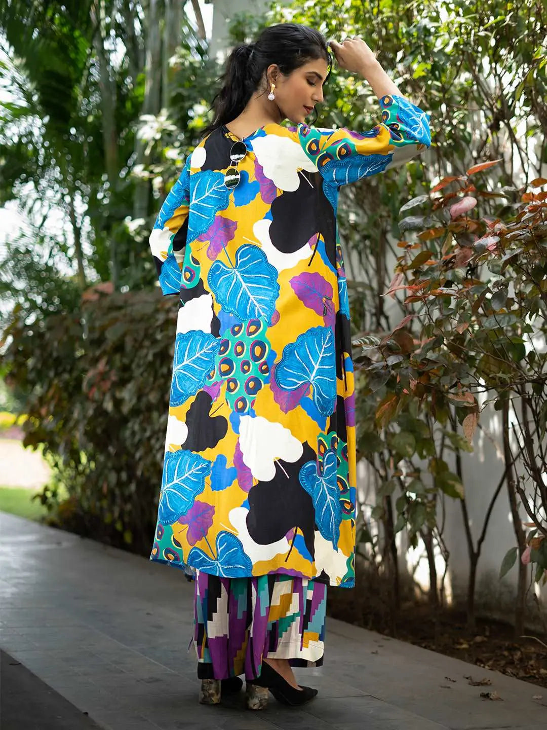 Multicolor Leaf Printed 2-Piece Co-Ord Set – Elegant Indian Ethnic Wear