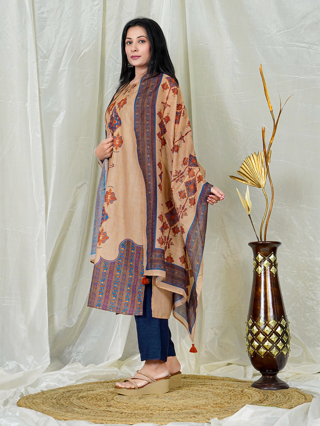 Earthy Chiku Ethnic Kurta Set with Artisan-Inspired Prints