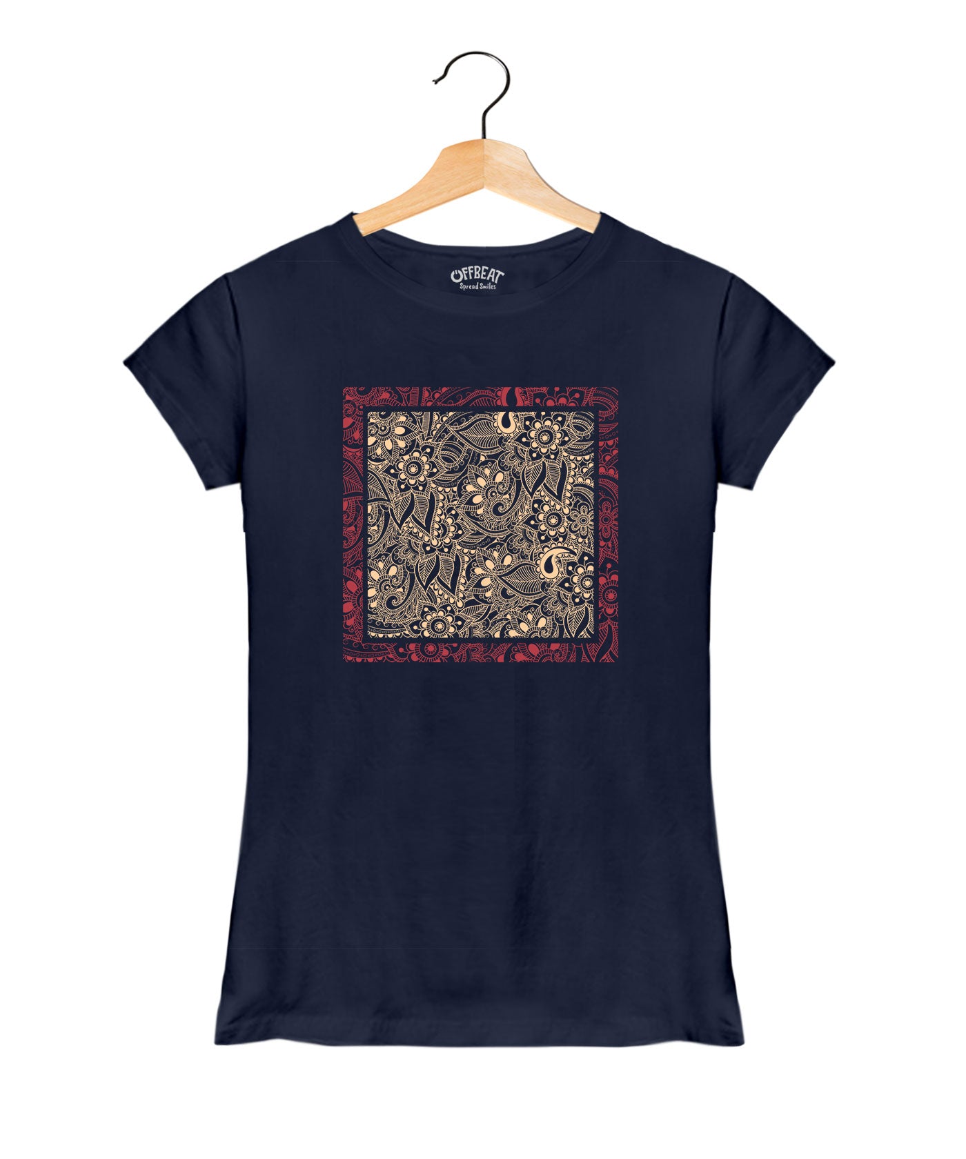 Flowers And Leaves Art - Women’s T-Shirt –  Premium Round Neck - Navy Blue - 100% Cotton