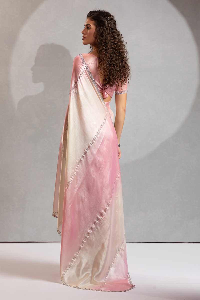 Elegant Blush Pink Ombre Satin Saree with Sequin Border