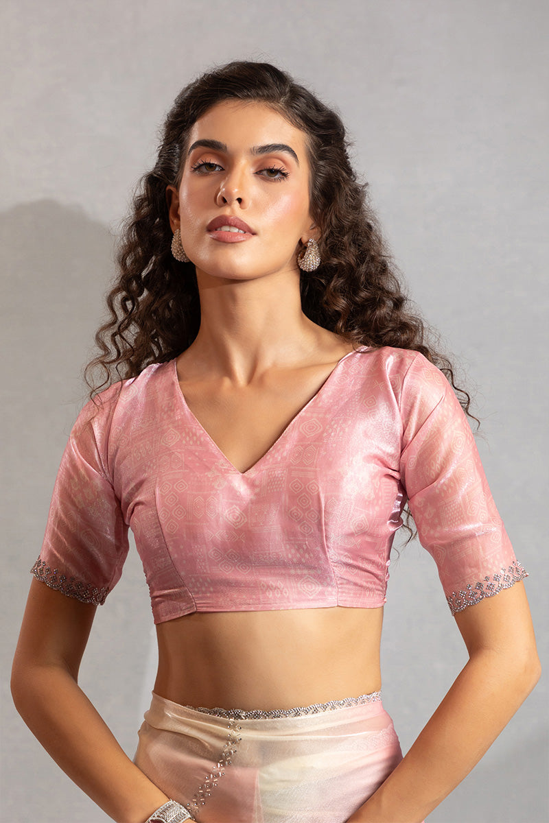 Elegant Blush Pink Ombre Satin Saree with Sequin Border