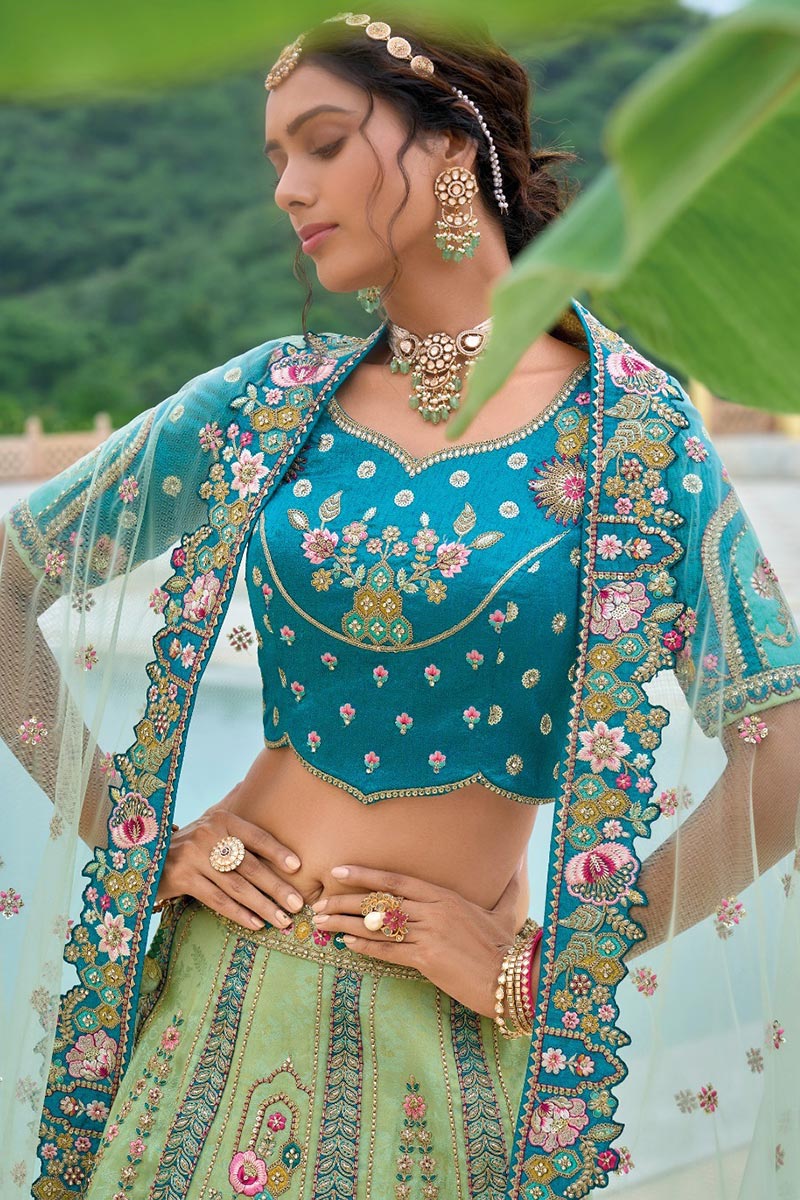 Regal Mint & Teal Embroidered Bridal Lehenga Set RTI