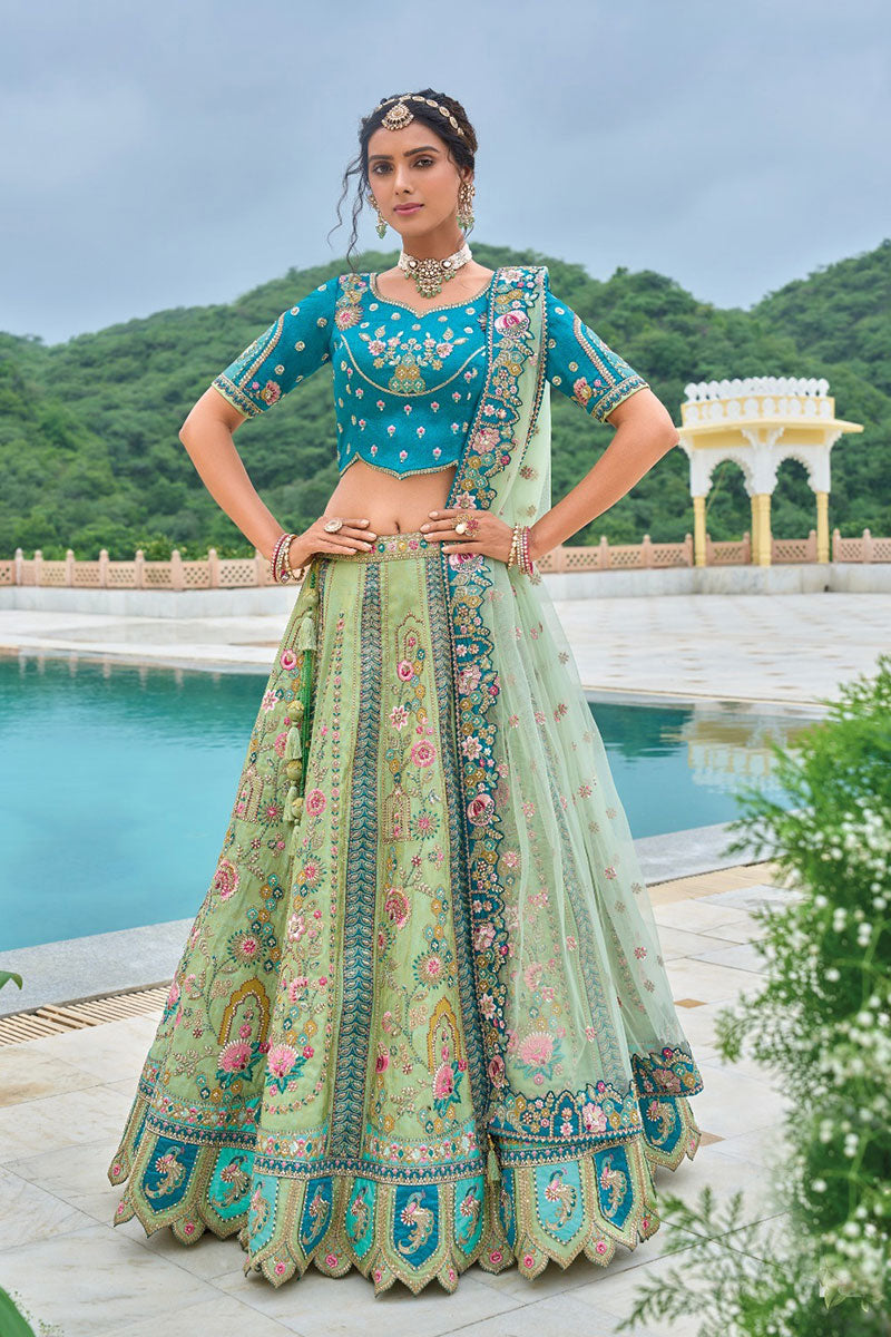 Regal Mint & Teal Embroidered Bridal Lehenga Set RTI