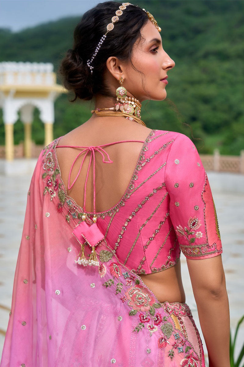 Multi Colour Embroidered Lehenga Set with Mirror & Floral Detailing