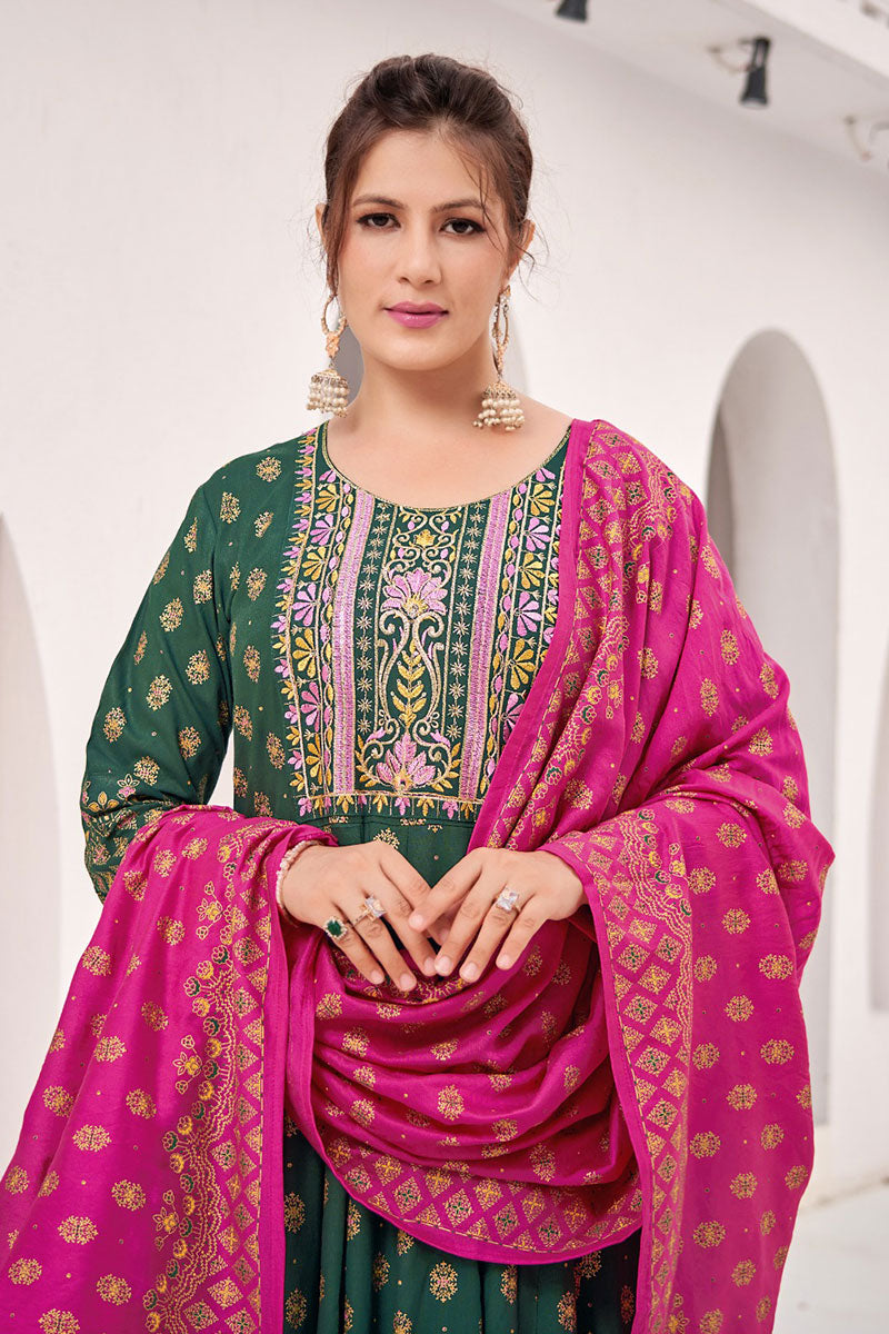 Green Long Anarkali Gown for Festive Occasions