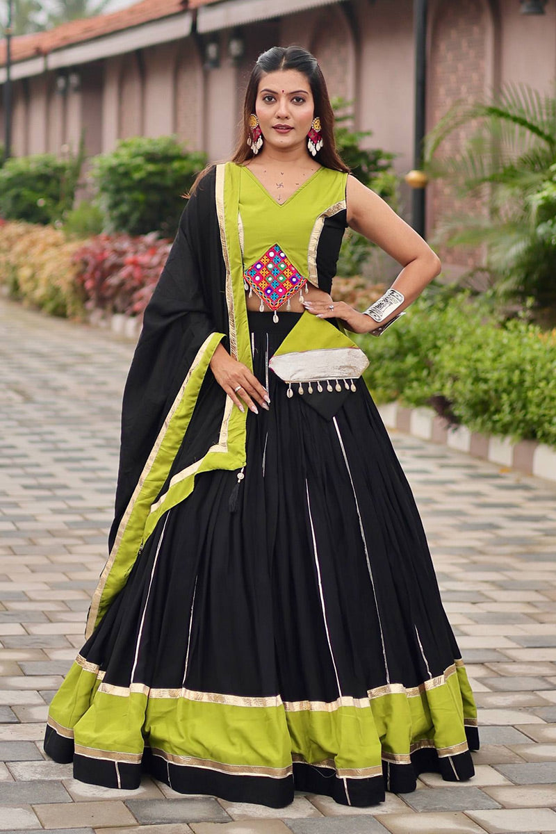Black & Lime Green Embroidered Lehenga Choli Set – Navratri Special