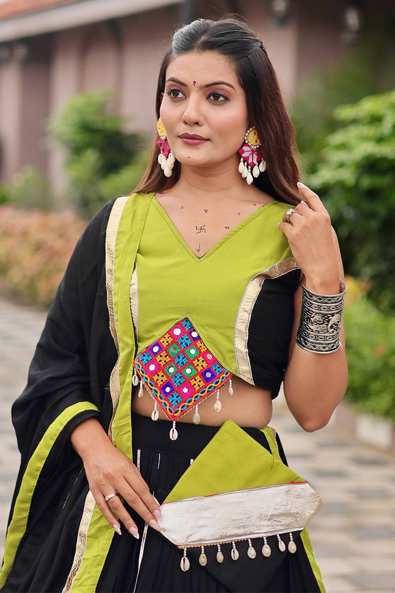 Black & Lime Green Embroidered Lehenga Choli Set – Navratri Special