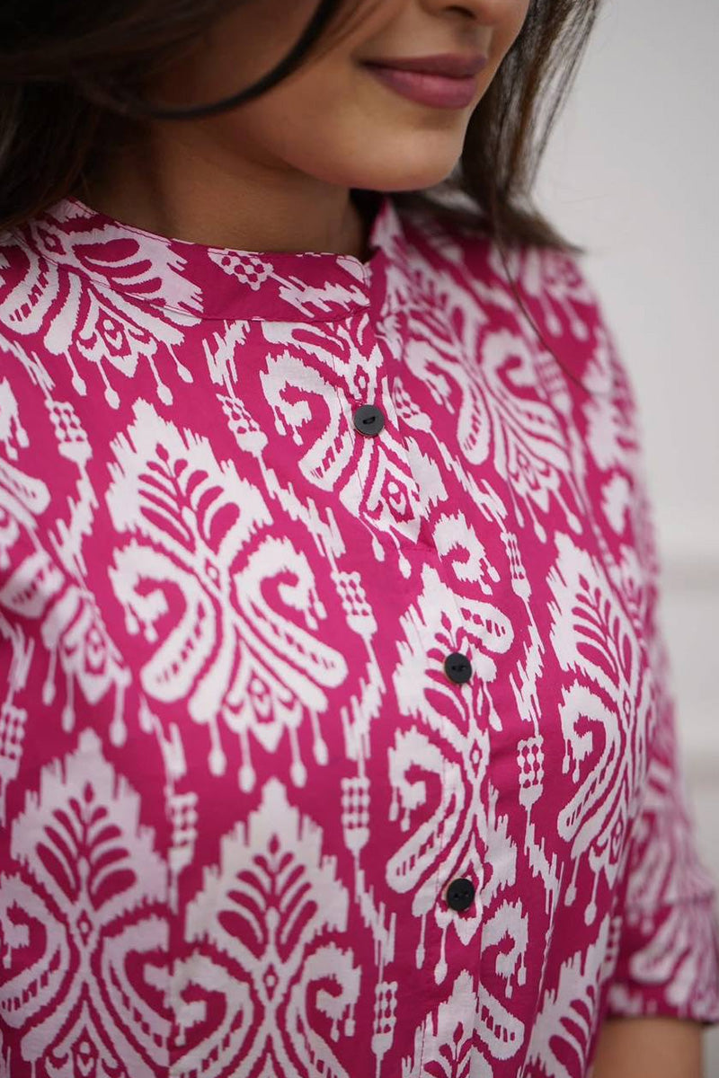 Pink Ikat Print Cotton Kurta Set with Pants – Ethnic Chic