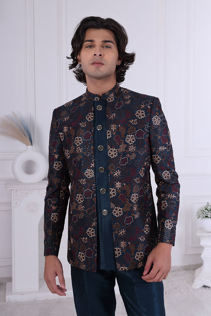 Jade Black Embroidered Indo-Western Sherwani Jacket Set