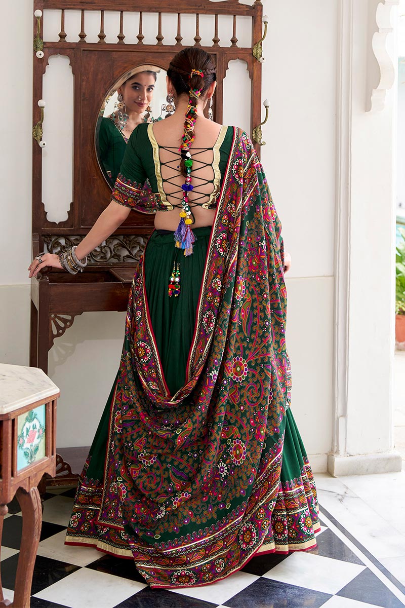 Deep Green Embroidered Lehenga Choli with Floral Dupatta