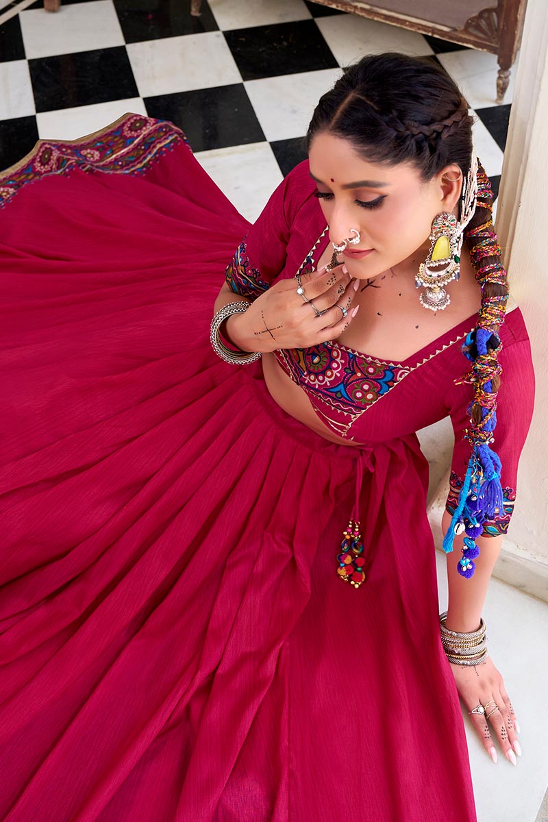 Pink Embroidered Lehenga Choli with Floral Dupatta