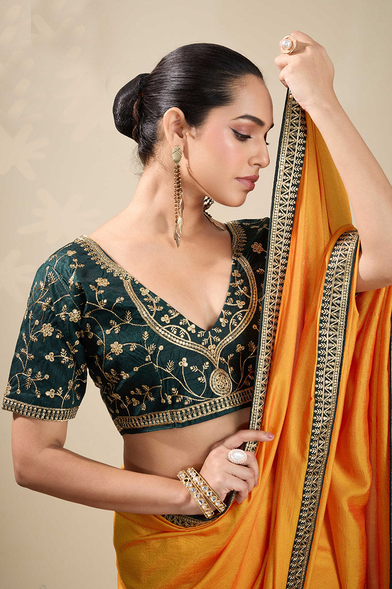 Yellow Saree with Embroidered Golden Border | Shop Online
