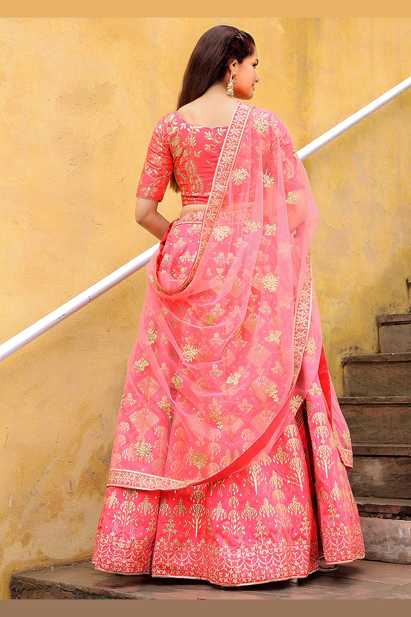 Coral Blossom Gold Sequins Embroidered Lehenga Set