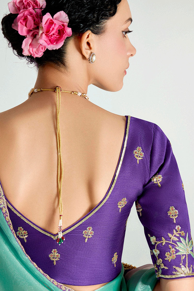 Multicolor Organza Saree with Sequins Embroidered Violet Blouse