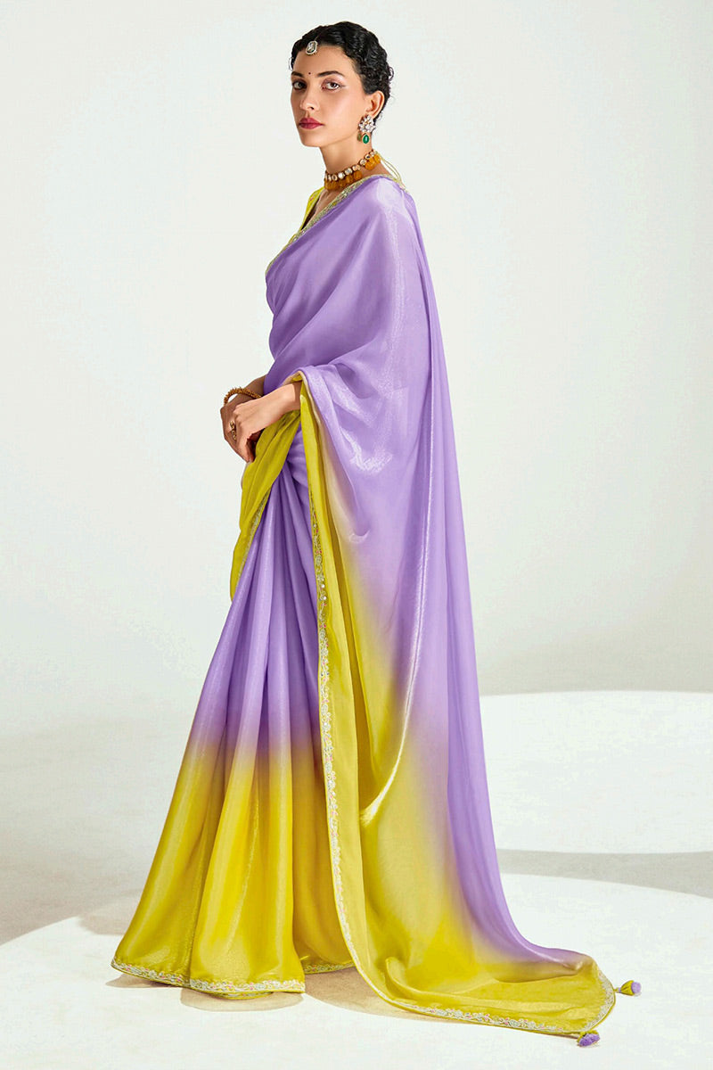 Lavender Organza Saree with Sequins Embroidered Yellow Blouse