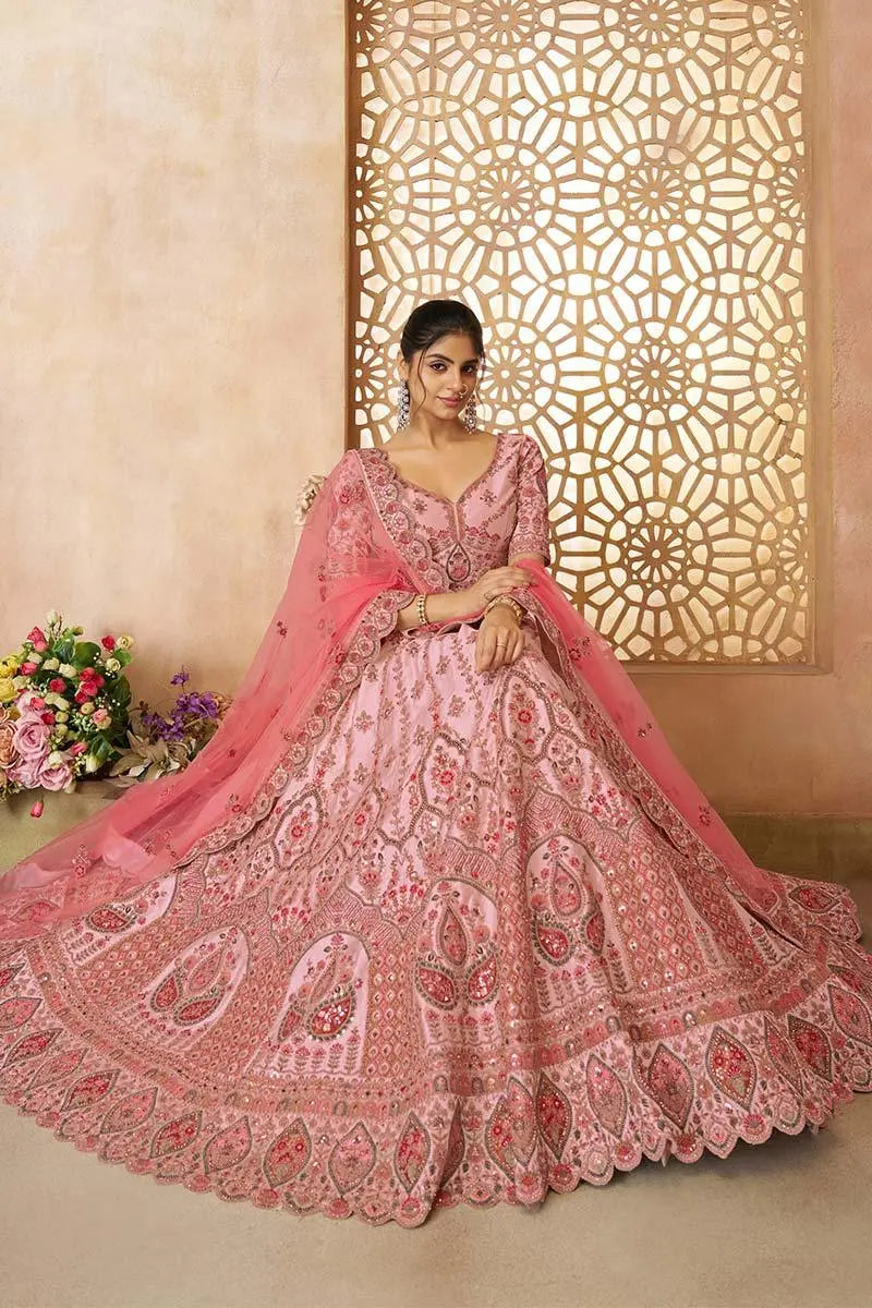 Adorable Pink Silk Embroidery Wedding Wear Lehenga Choli