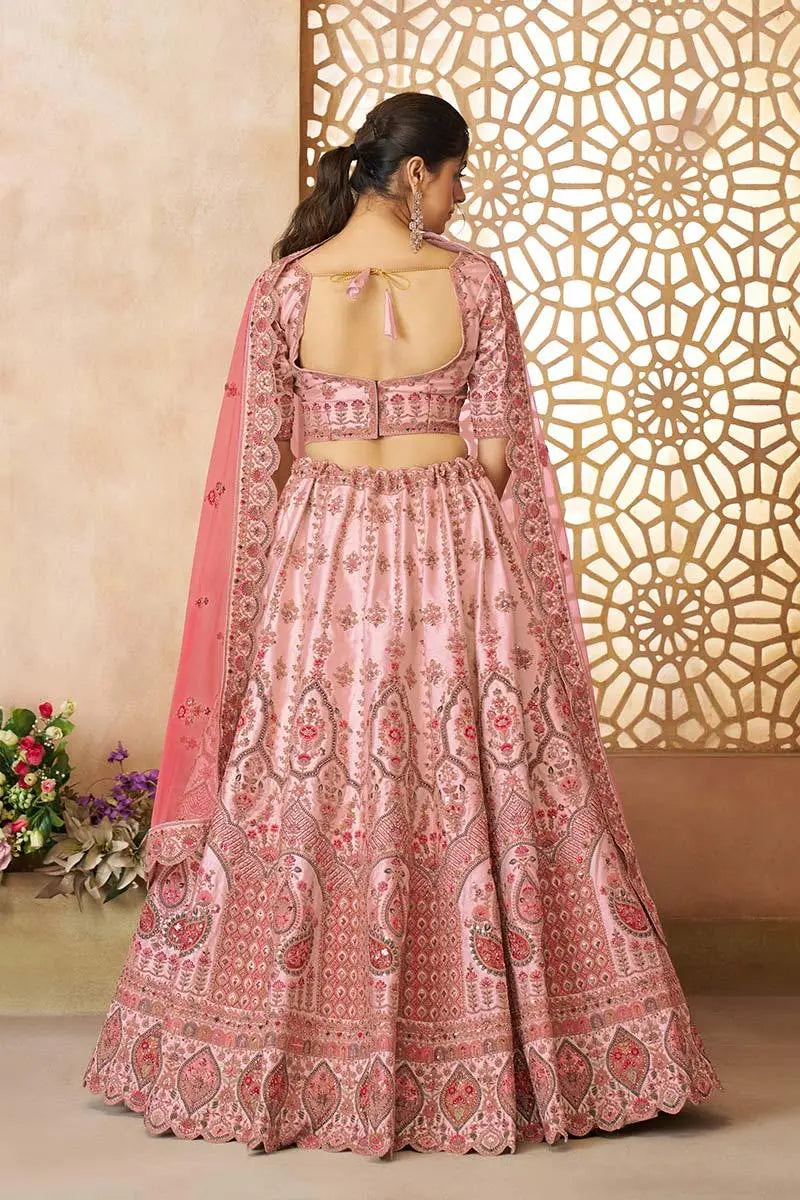 Adorable Pink Silk Embroidery Wedding Wear Lehenga Choli