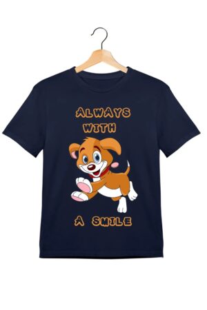 "Always with a Smile" - Kids Unisex T-Shirt – Premium Round Neck - Navy Blue - 100% Cotton Offbeat