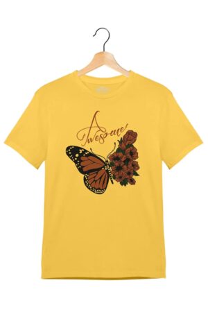 "Awesome" - Juniors Unisex T-Shirt – Premium Round Neck - Minion Yellow - 100% Cotton Offbeat