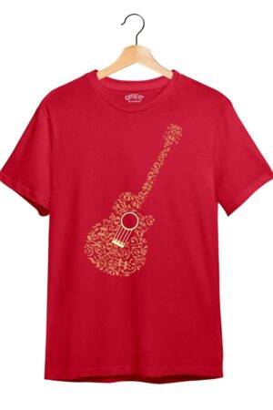 "Bass Guitar" Printed T-Shirt – Premium Round Neck - Red - 100% Cotton Offbeat
