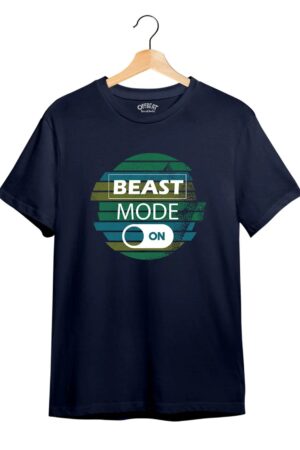 "Beast Mode – ON" Printed T-Shirt – Premium Round Neck - Navy Blue - 100% Cotton Offbeat